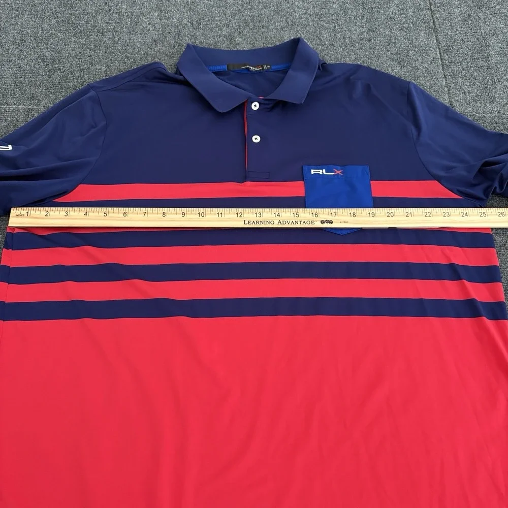 Gozzer Ranch Ralph‎ Lauren RLX Golf Polo Men's Sz XL Color Block Pocket Blue Red